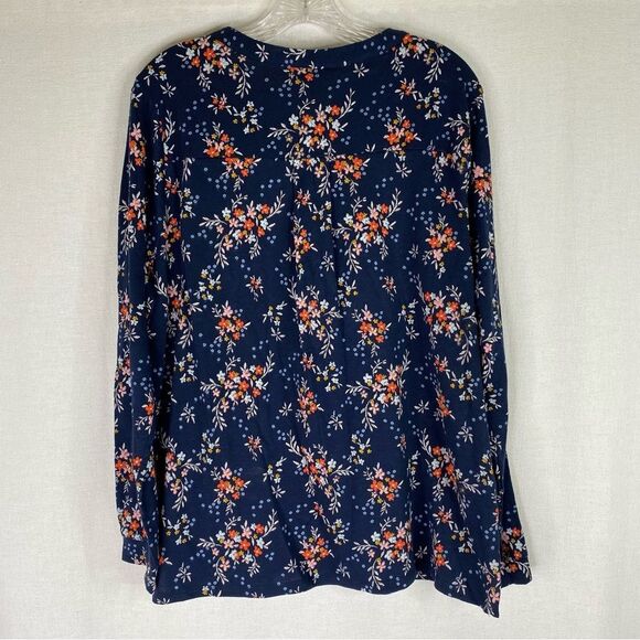 Style & Co Top Women’s Blue Floral Long Sleeve Henley Casual Crew Neck XXL - Picture 6 of 10
